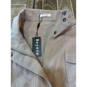 Beyove Womens Utility Vest Mauve Taupe XXL Full‎ Zip Drawstring Military Jacket